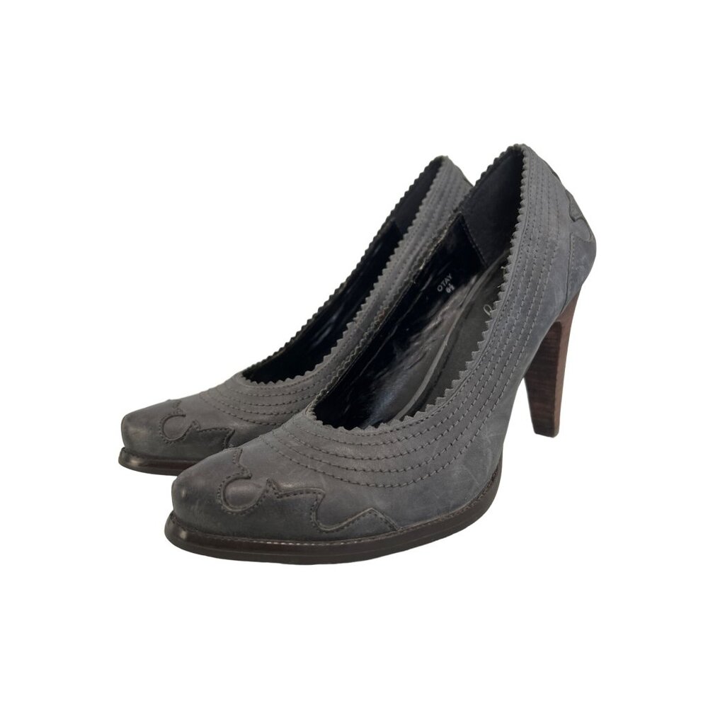 Envy Otay Heeled Pumps Size 8.5 Slip On Gray Genuine Leather Western Boho Hippie